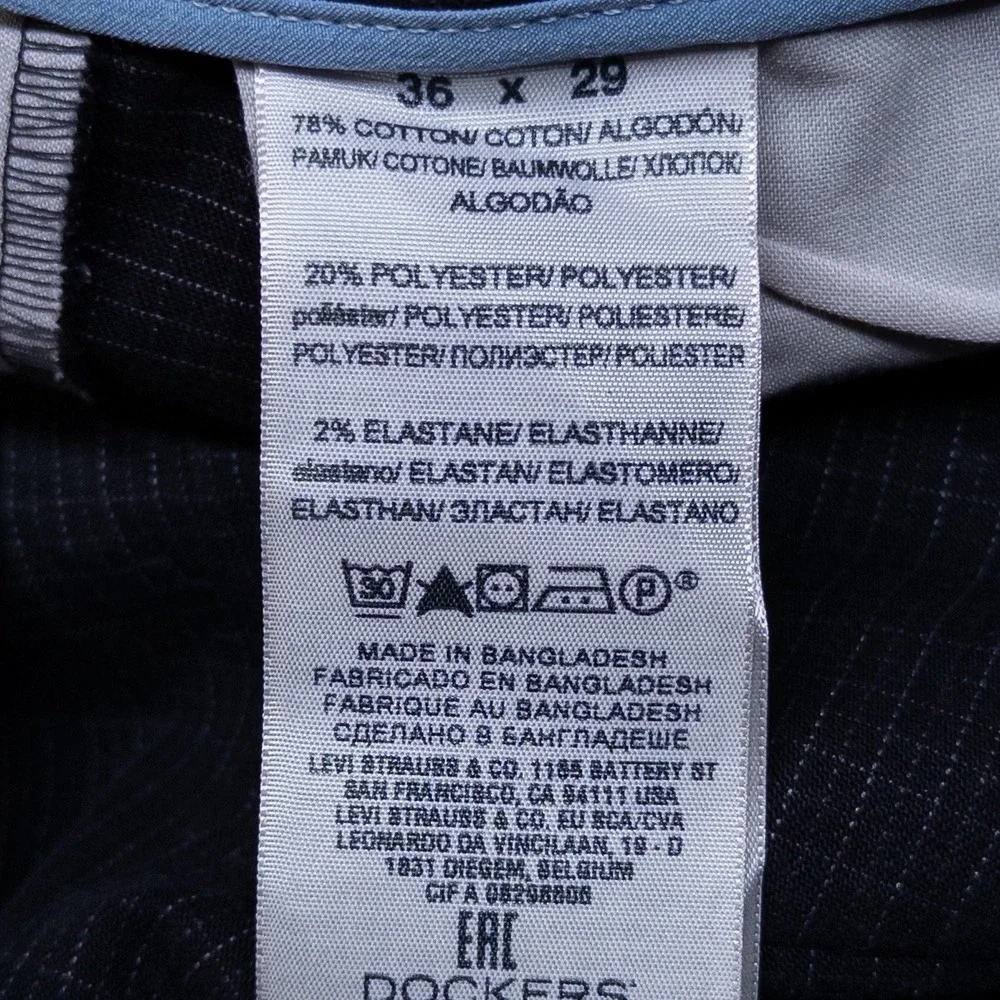 Dockers Signature Khaki Pants 36x29 Blue Gray Straight Micro Grid Check Stretch